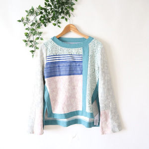 Postmark Anthropologie Boat Neck Bell Sleeve Blue Pink Beige Sweater S Small